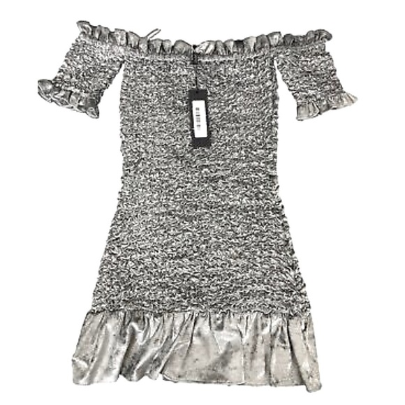 NWT Petersyn Benson Off the Shoulder Bodycon Mini Dress Silvery Grey Size Small - Picture 6 of 16